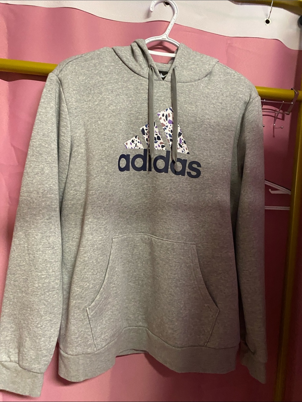 adidas Heather Gray Logo Hoodie with Patterned Trefoil